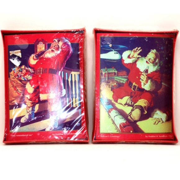 Set of 2 - Vintage Coke Coca- Cola Advertising Holiday Christmas Cards In origin - Picture 1 of 10